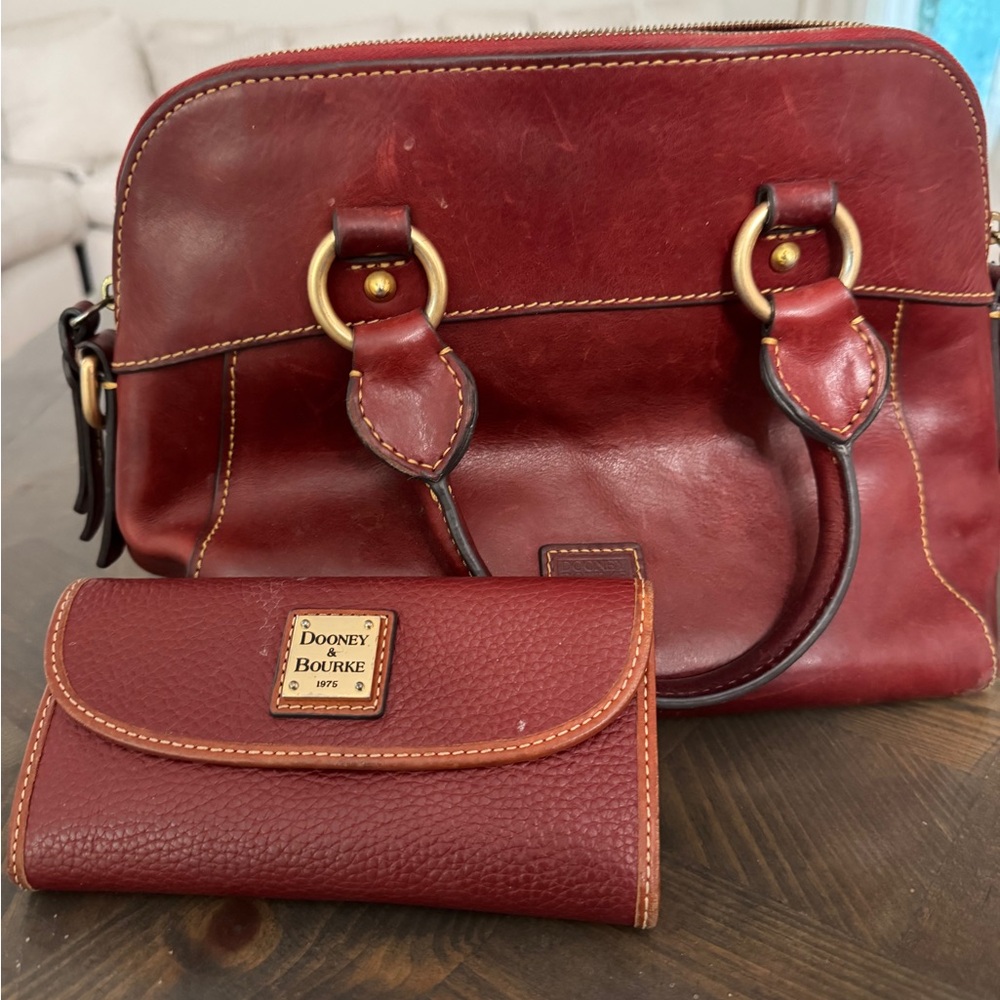 Dooney & Bourke Red Leather Satchel with Gold Hardware